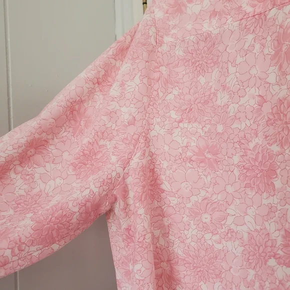 Vintage Polyester Shirt Women's L Pink Floral All Over Print - Picture 10 of 12